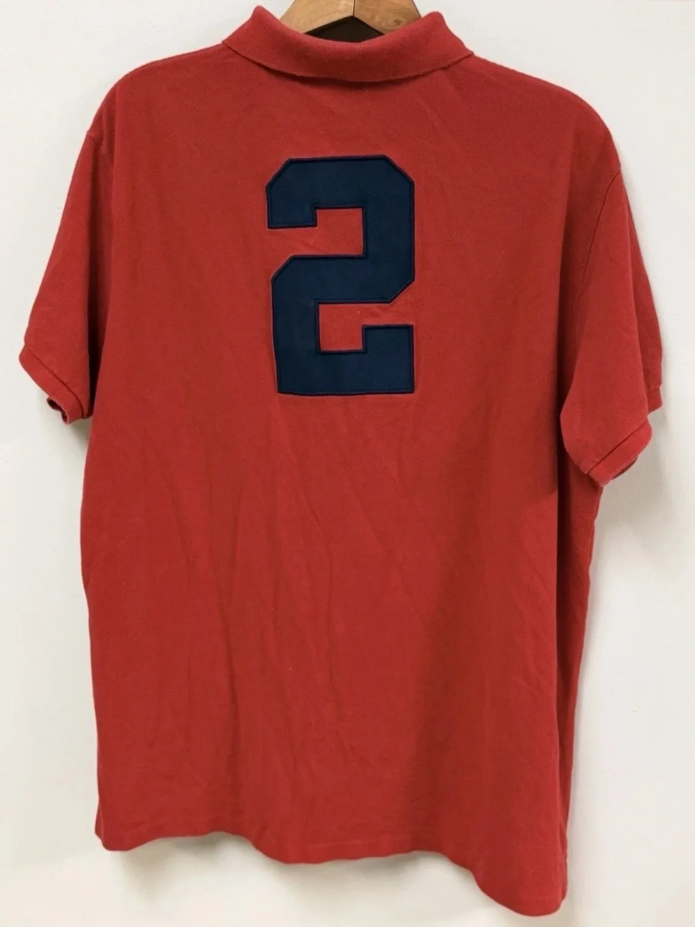 Polo Ralph Lauren Red Big Pony Polo Shirt USA Flag Patch Number 2 Mens Size XXL